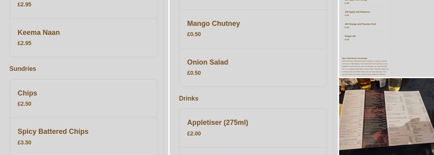 Balti Bazaar Menu