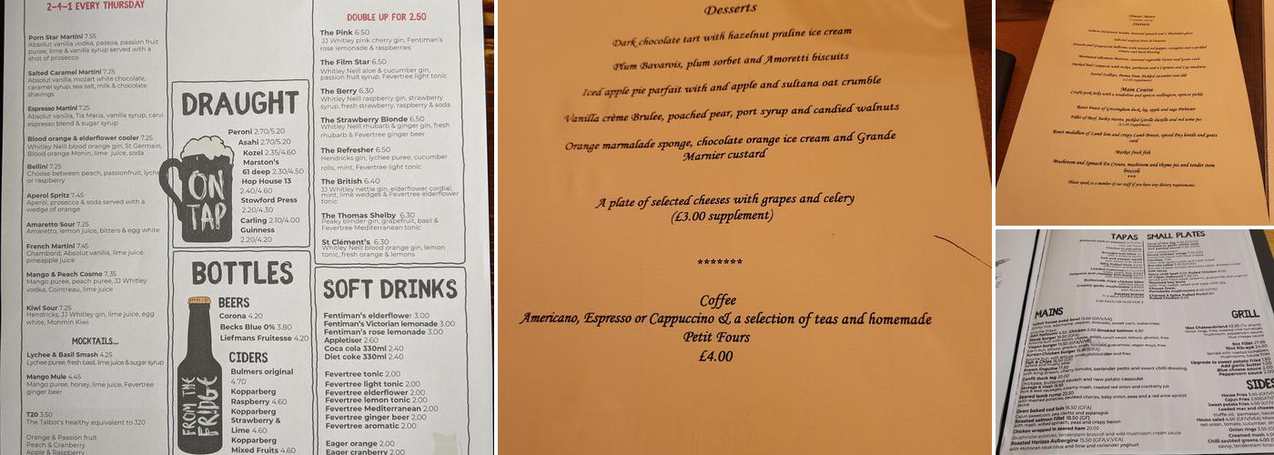 The Talbot at Belbroughton Menu