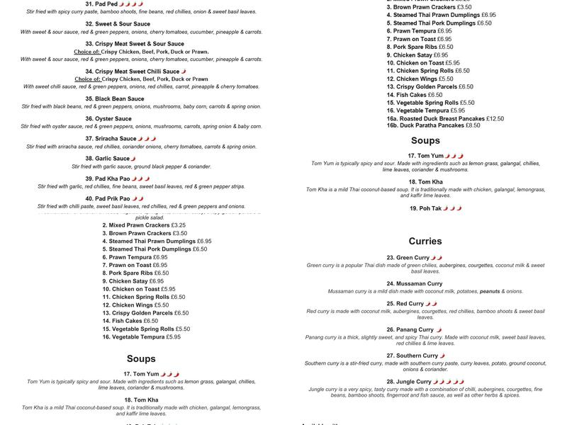 One Dee Thai Restaurant Menu