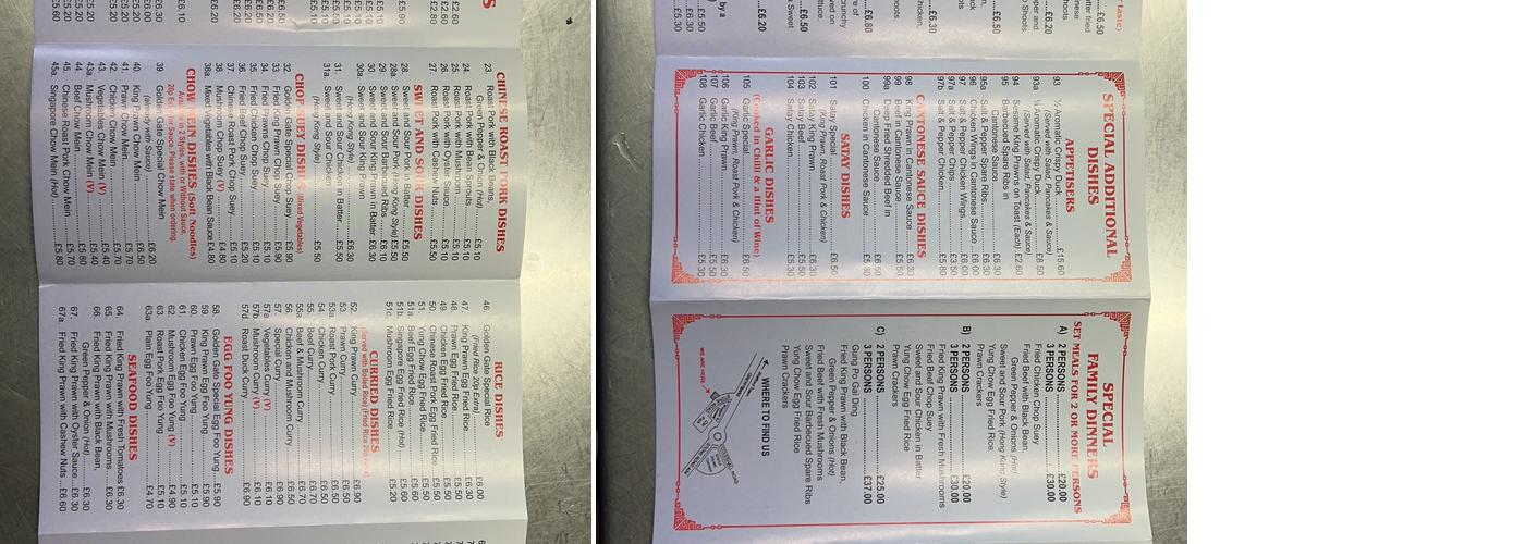 Golden Gate Menu