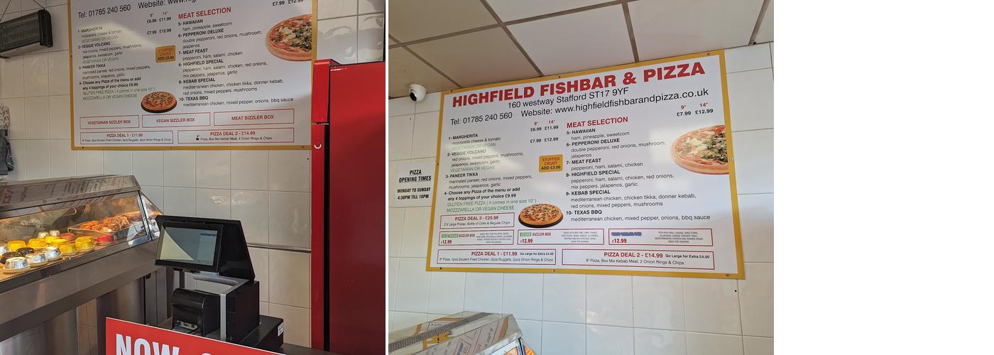 Highfield Fish Bar Menu