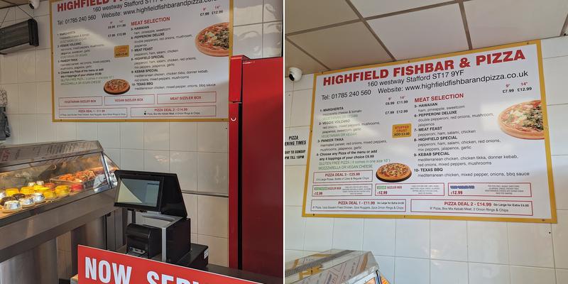Highfield Fish Bar Menu