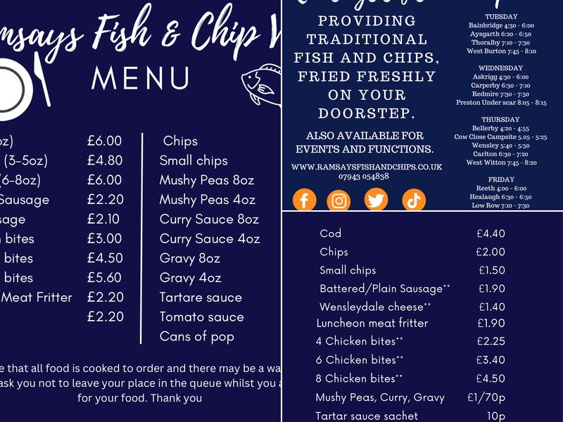 Ramsay's Mobile Fish and Chip Van Menu