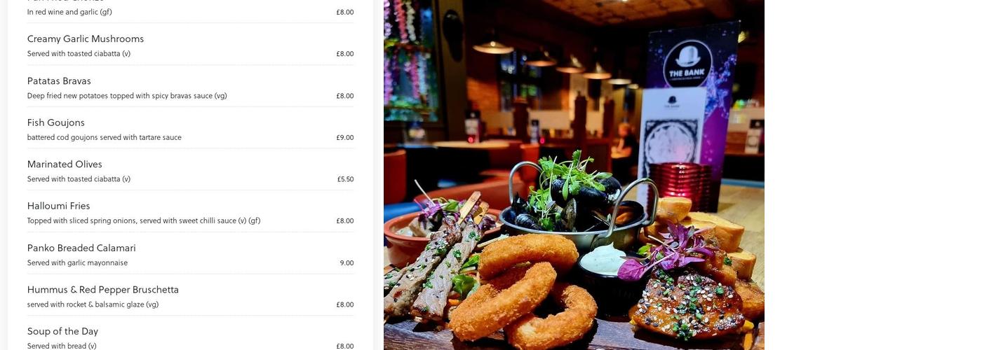 The Bank Restaurant & Bar Menu