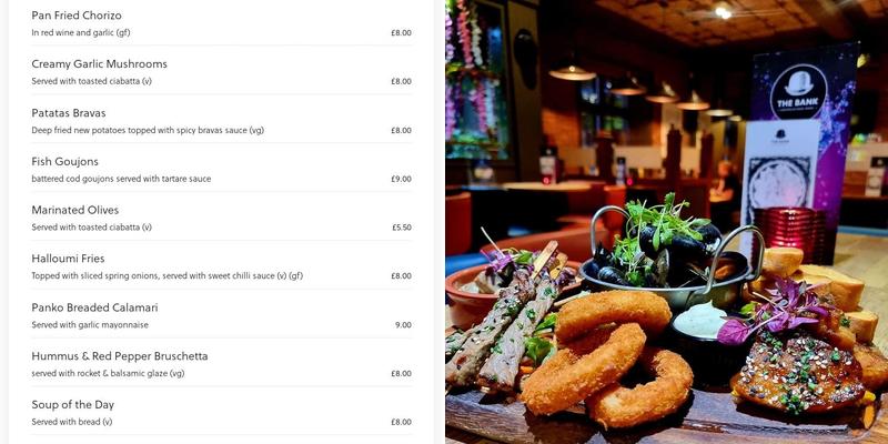 The Bank Restaurant & Bar Menu