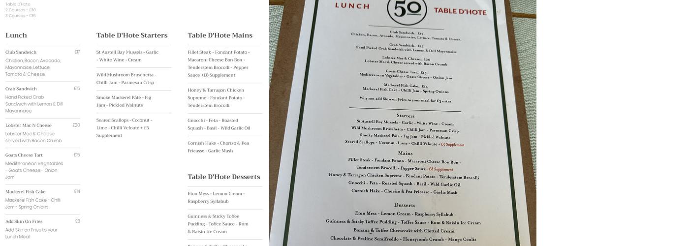 Fifty Looe Menu