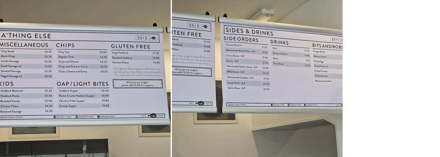 Sea Salt and Sole, Cove Menu