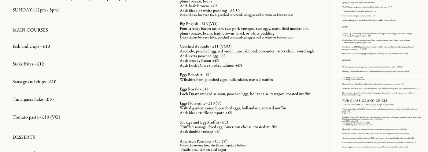 The Longs at Steeple Ashton Menu