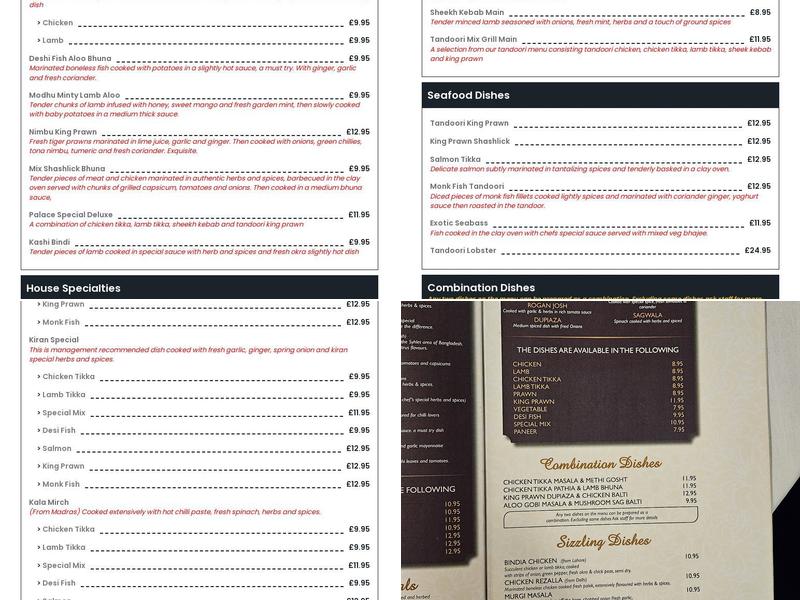 Balti Palace Tewkesbury Menu