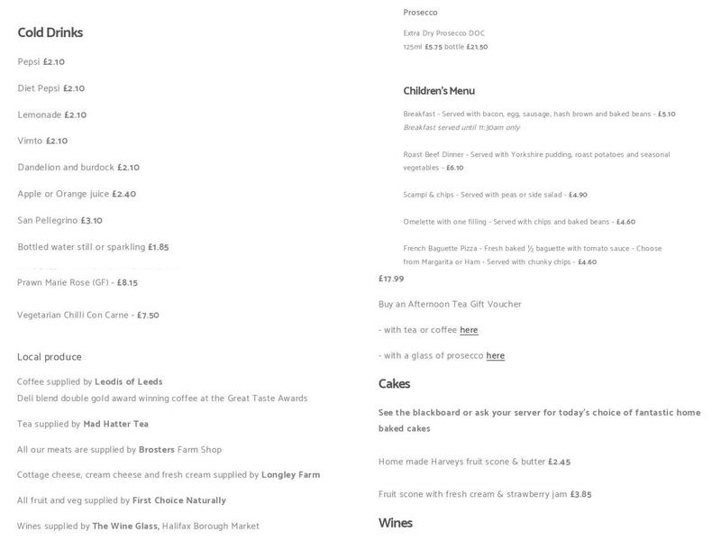 Upstairs at Harveys Restaurant Menu