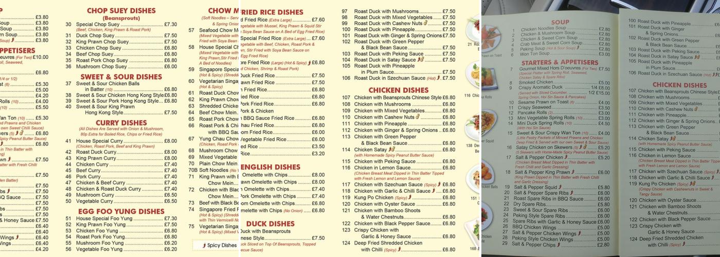 New Wok Chinese Takeaway Menu