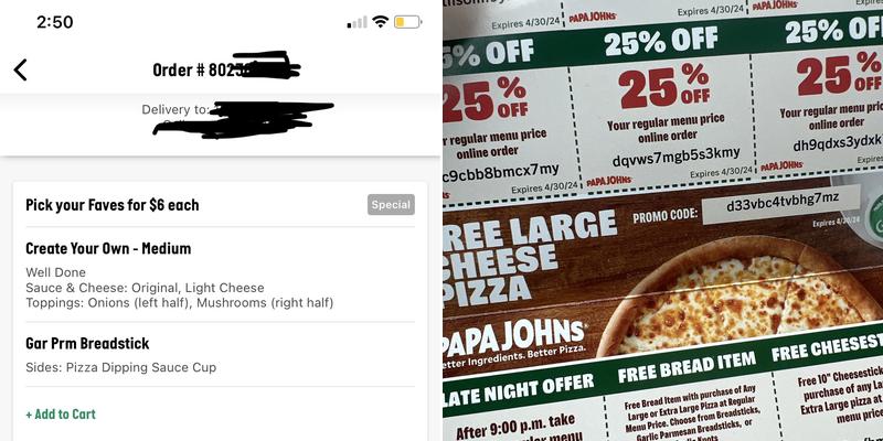 Papa Johns Pizza Menu