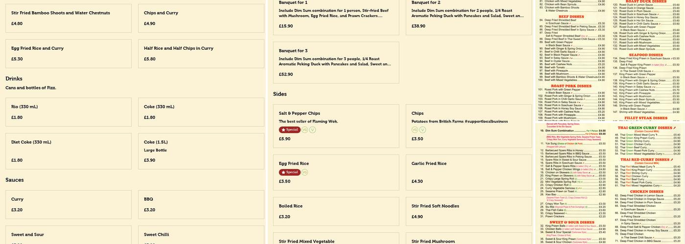 Flaming Wok Takeaway Menu