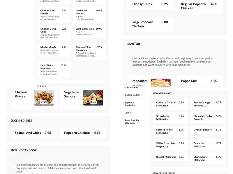 Poppadom Express Leek Menu