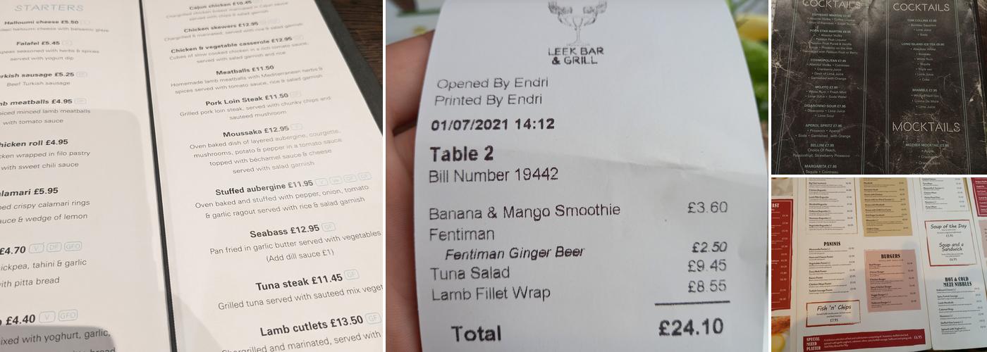 Leek Bar & Grill Menu