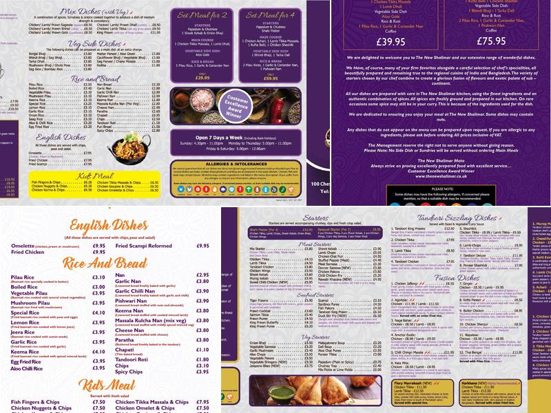 The Shalimar Restaurant Menu