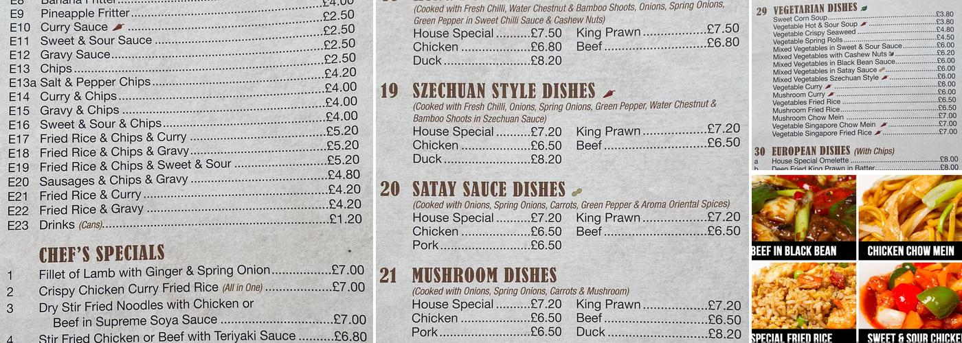 Dragon Inn Chinese Restaurant Leyburn Menu