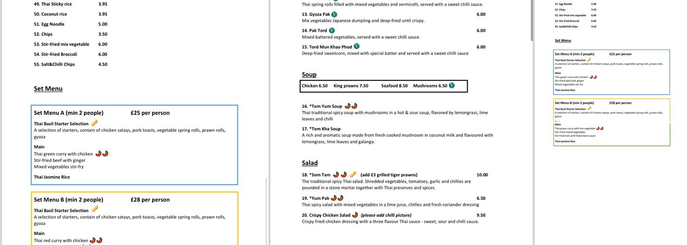 Thai Basil Skipton Menu