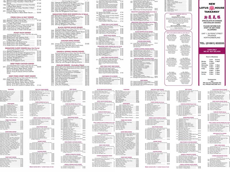 Lotus House Menu