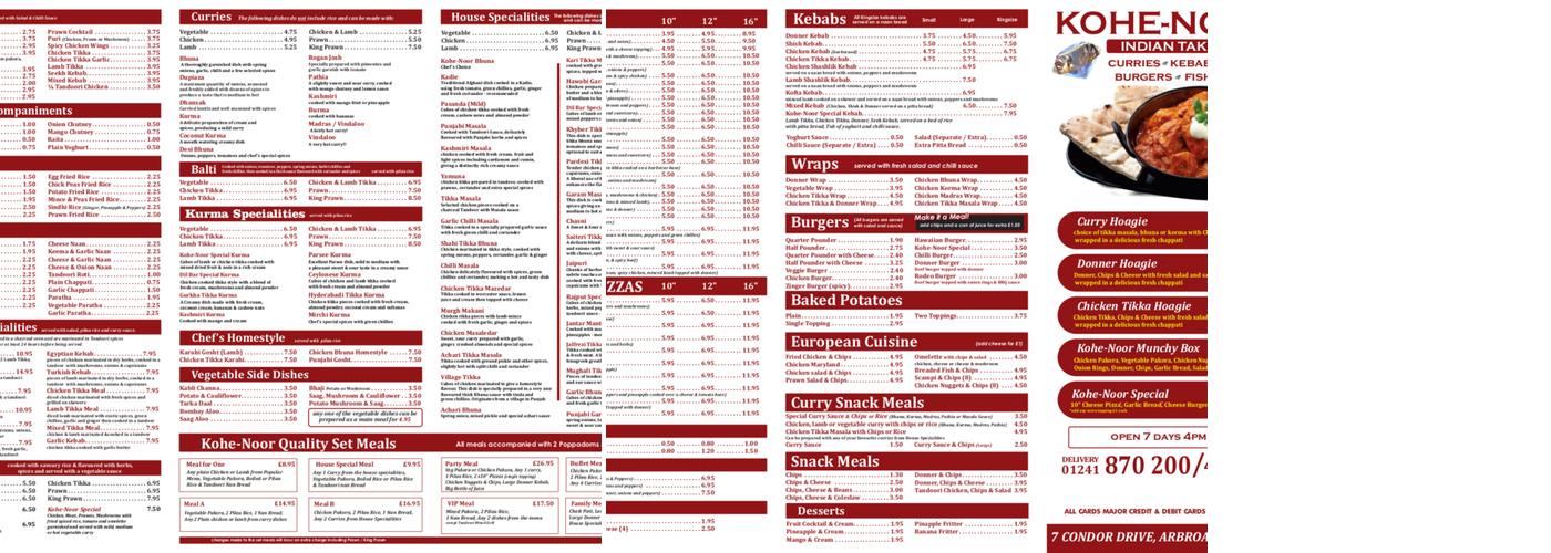 KOHE-NOOR Menu