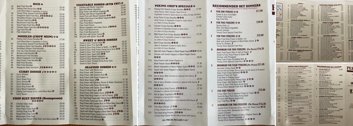 Peking Chef Menu