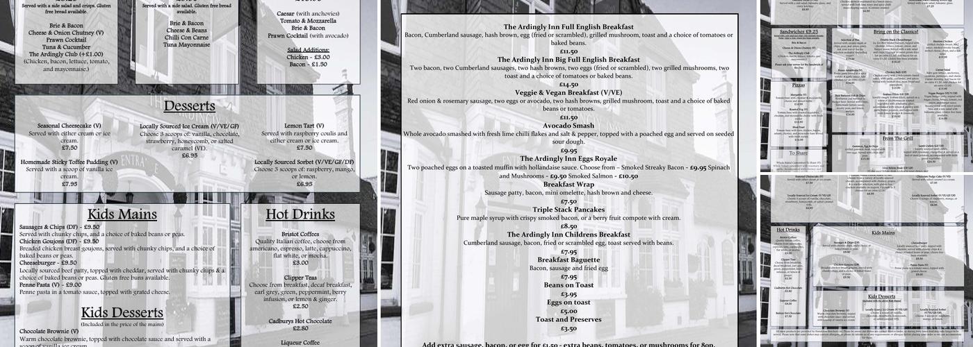 The Ardingly Inn Menu
