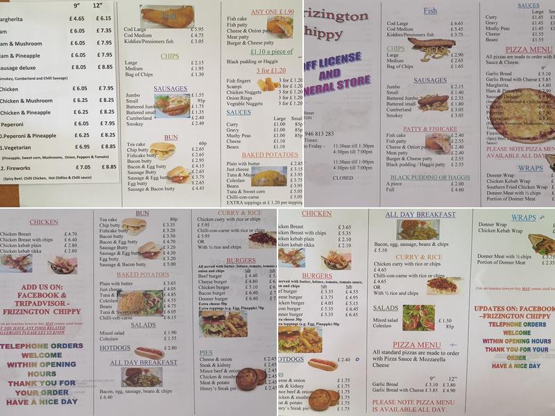 Frizington Chippy Menu