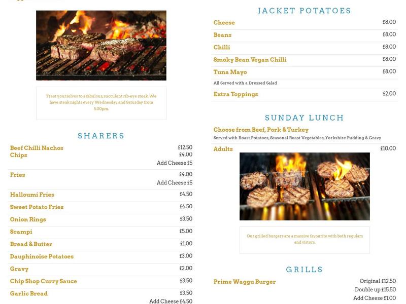 The Harbour Inn, Arley Menu