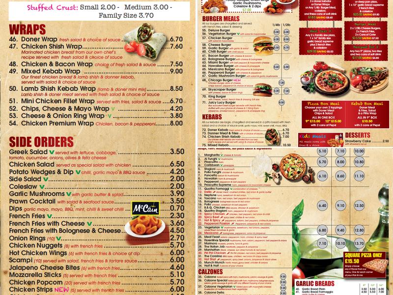 Florentinos Pizza Menu