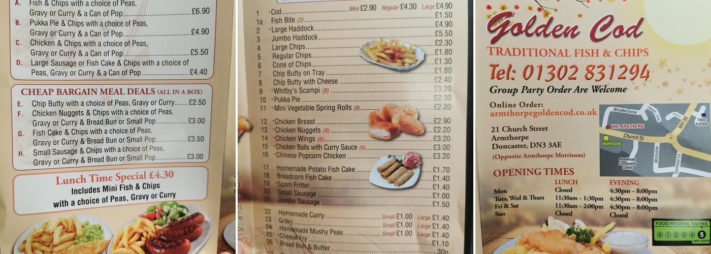 Robert's Golden Cod Menu