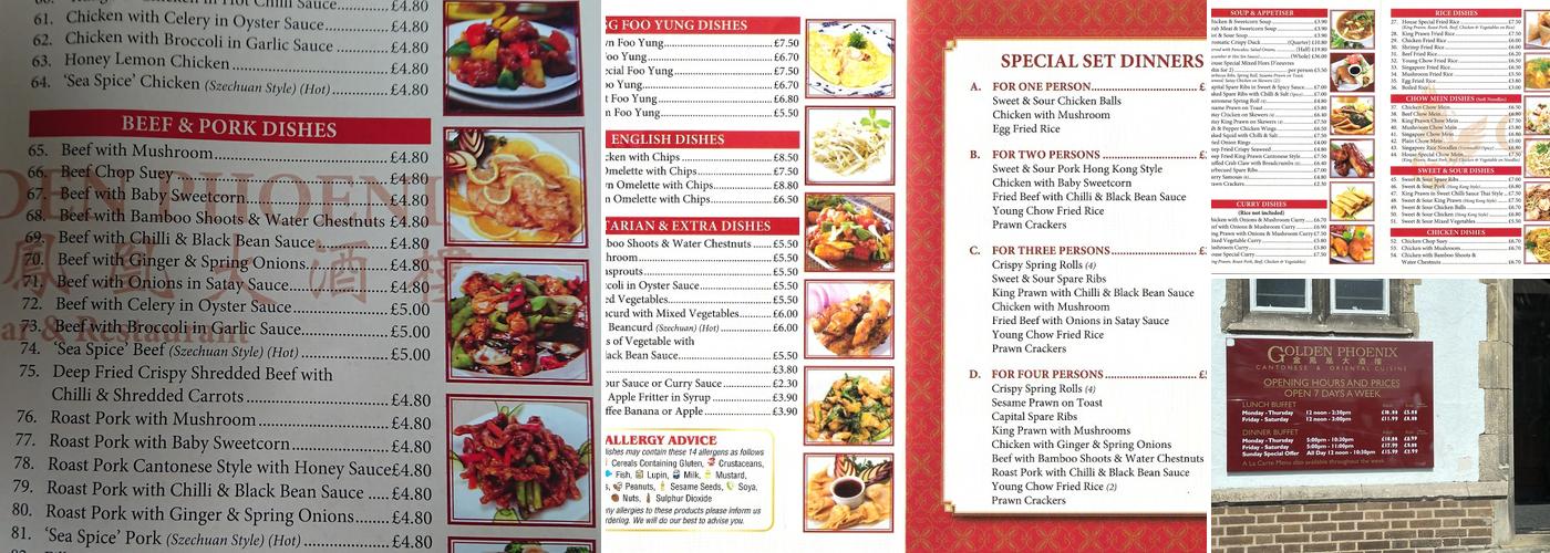 The Golden Phoenix Menu