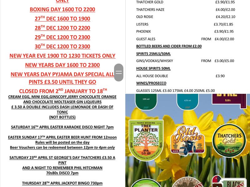 The Maypole Inn Yapton Menu