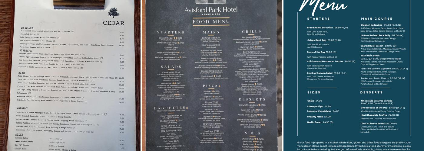 The Cedar Restaurant Menu