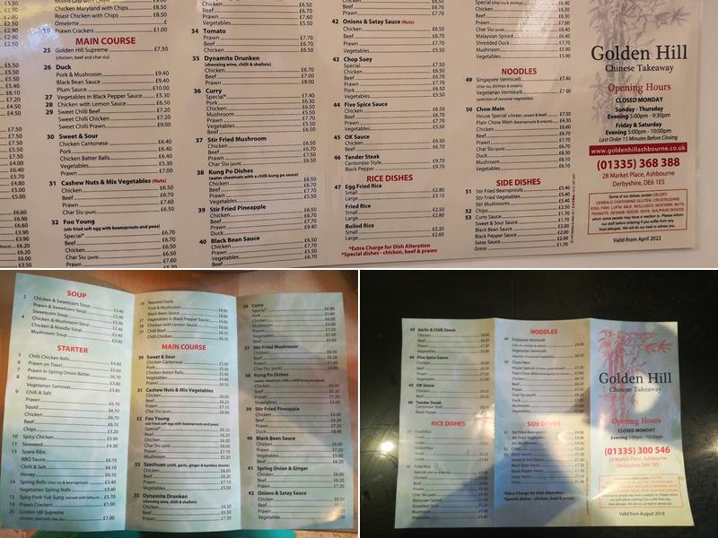 Golden Hill Chinese Takeaway Menu