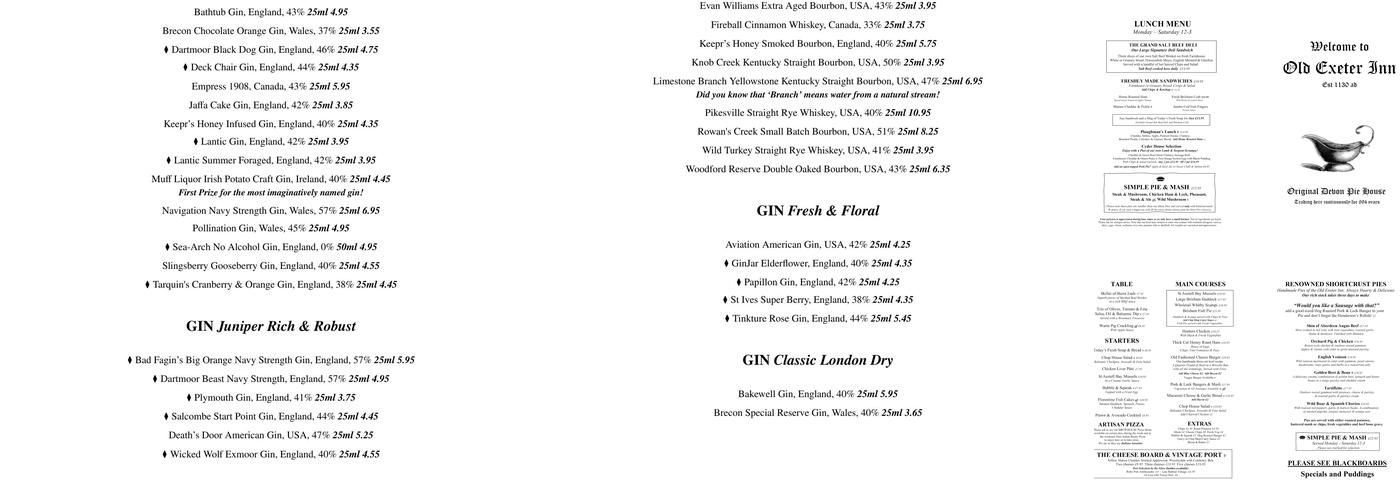 Old Exeter Inn Menu