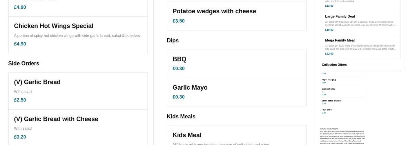 La Spezia Pizzeria Menu