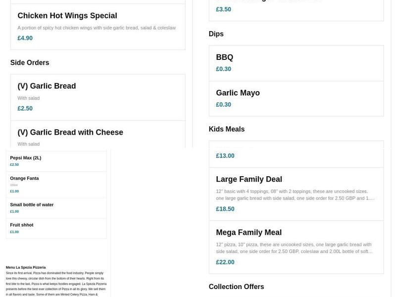 La Spezia Pizzeria Menu