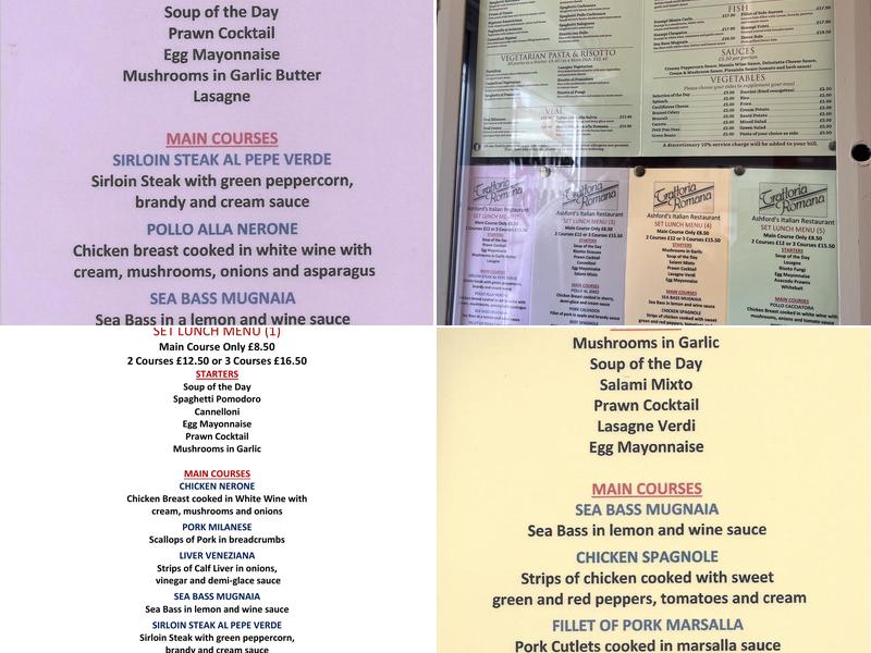 Trattoria Romana Menu