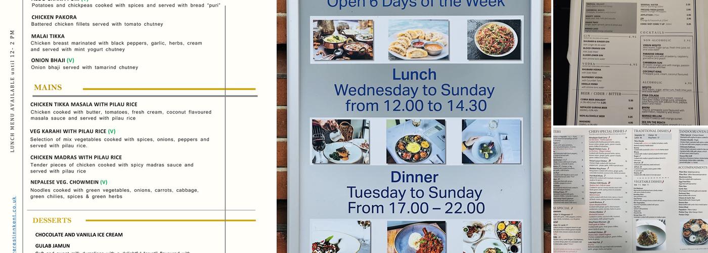 Everest Inn Ashford Menu