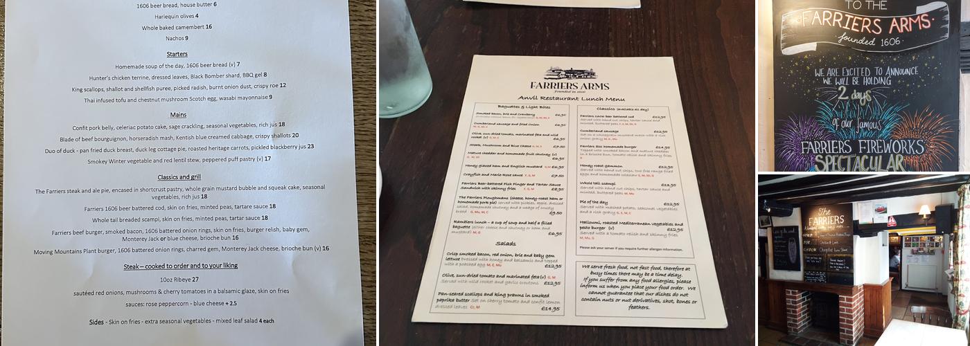 The Farriers Arms Menu