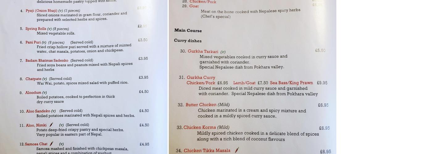 Gurkha Bhansa Ghar Nepalese Cuisine Menu