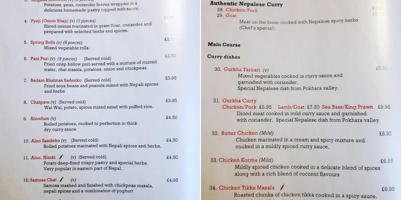 Gurkha Bhansa Ghar Nepalese Cuisine Menu