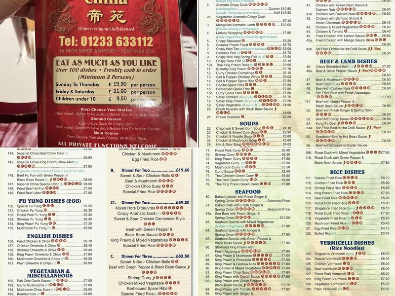 Imperial China Menu