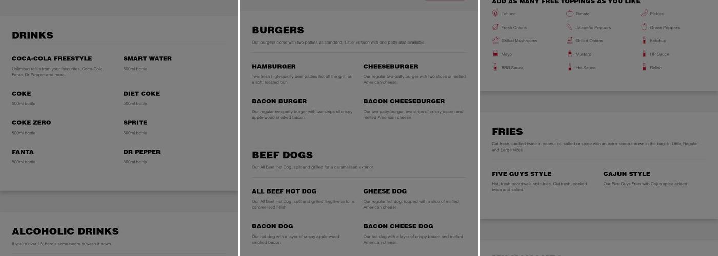 Five Guys Ashford Designer Outlet Menu