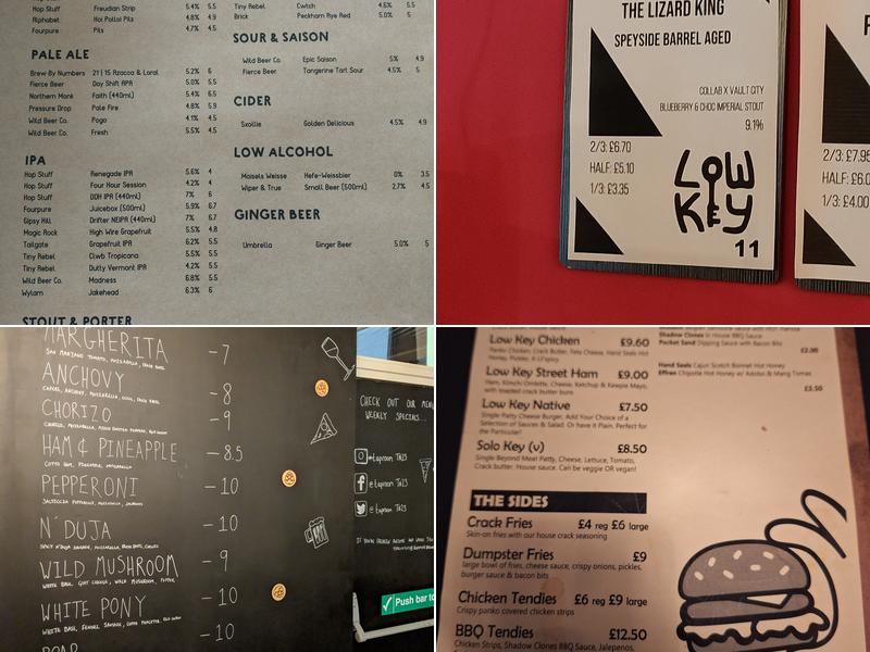 Low Key Taproom Menu