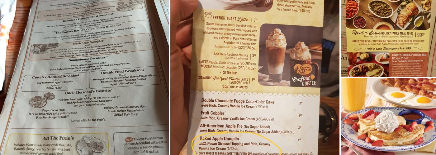 Cracker Barrel Old Country Store Menu