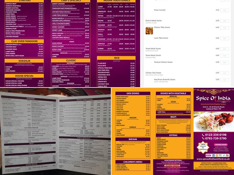 Spice of India Menu