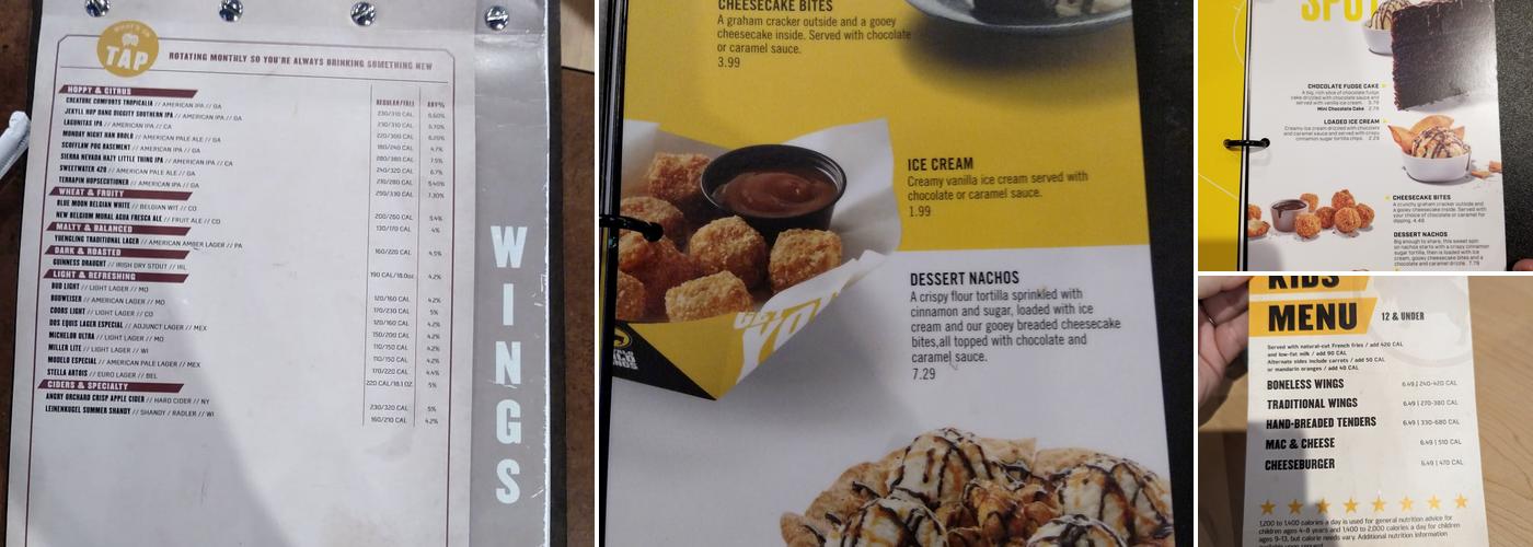 Buffalo Wild Wings Menu