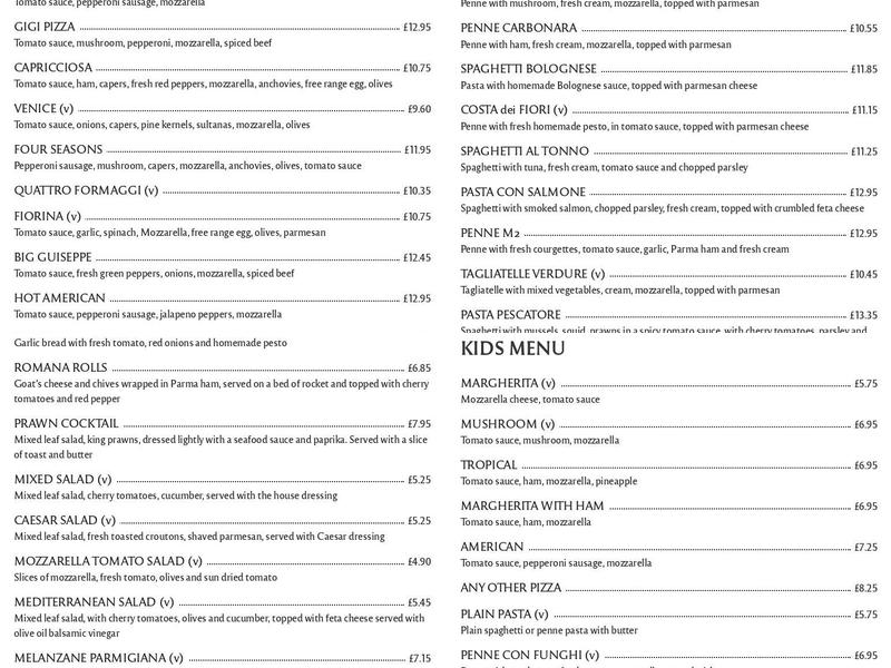 M2 PIZZA PASTA Menu