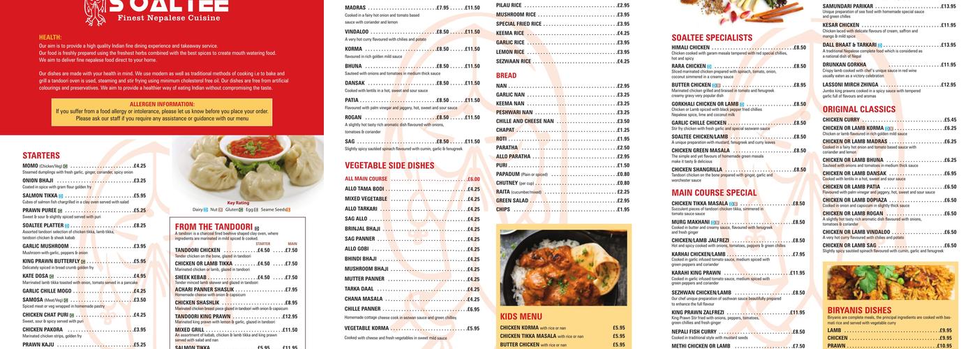 Soaltee Nepalese Cuisine Menu